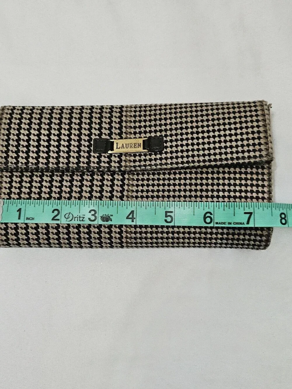 Lauren Ralph Lauren Women’s Brown Houndstooth Snap Flap Wallet Zip Pocket ID